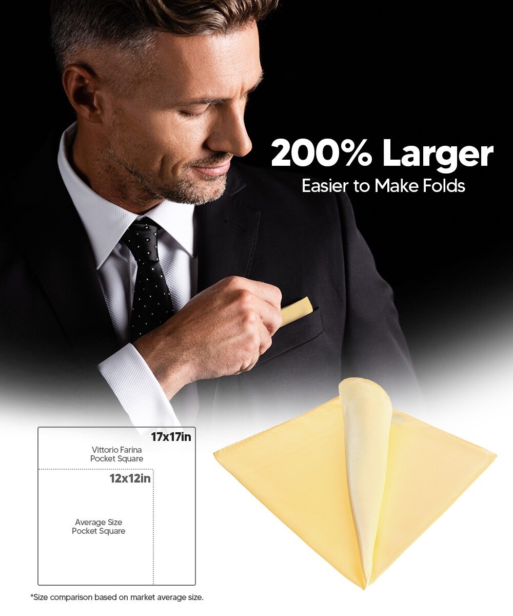 Vittorio Farina Men's Silky Satin Square Pocket Square - Maize - Pocket Square - Vittorio Farina