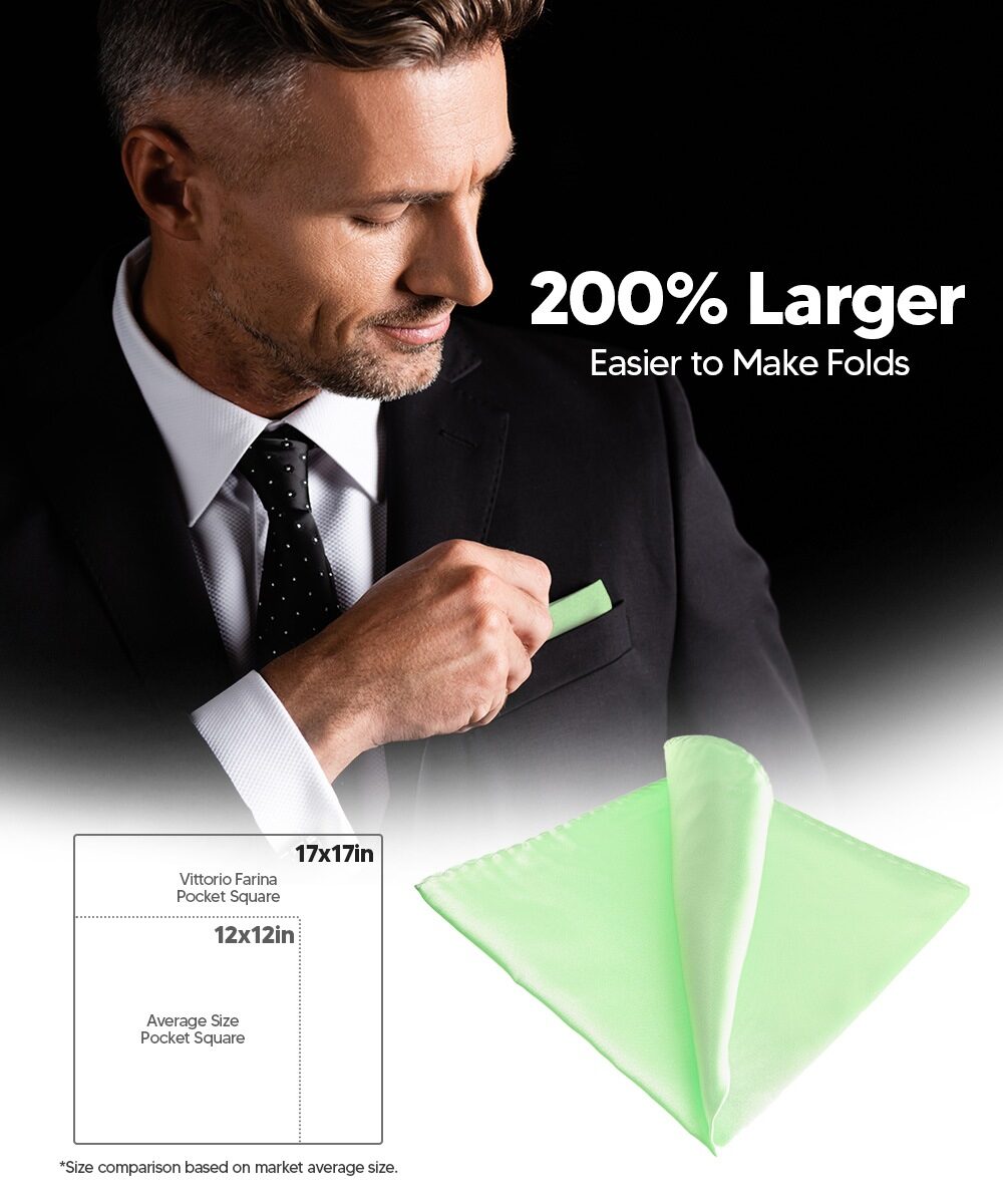 Vittorio Farina Men's Silky Satin Square Pocket Square - Mint Green - Pocket Square - Vittorio Farina
