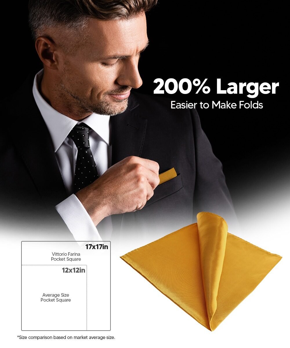 Vittorio Farina Men's Silky Satin Square Pocket Square - Mustard Yellow - Pocket Square - Vittorio Farina