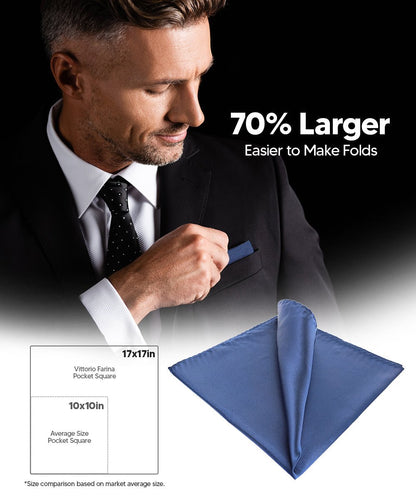 Vittorio Farina Men's Silky Satin Square Pocket Square - Navy Blue - Pocket Square - Vittorio Farina