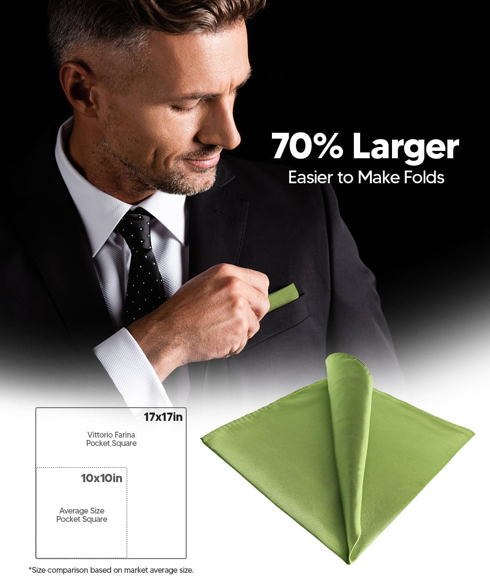 Vittorio Farina Men's Silky Satin Square Pocket Square - Olive Green - Pocket Square - Vittorio Farina