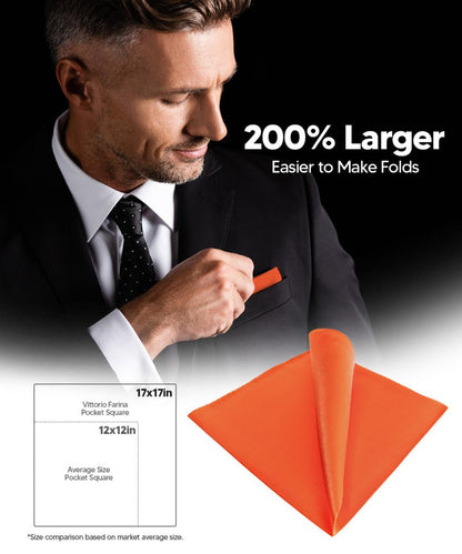 Vittorio Farina Men's Silky Satin Square Pocket Square - Orange - Pocket Square - Vittorio Farina