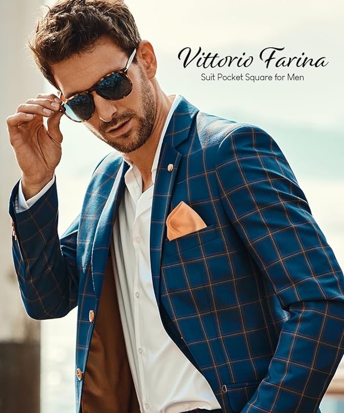 Vittorio Farina Men's Silky Satin Square Pocket Square - Peach - Pocket Square - Vittorio Farina