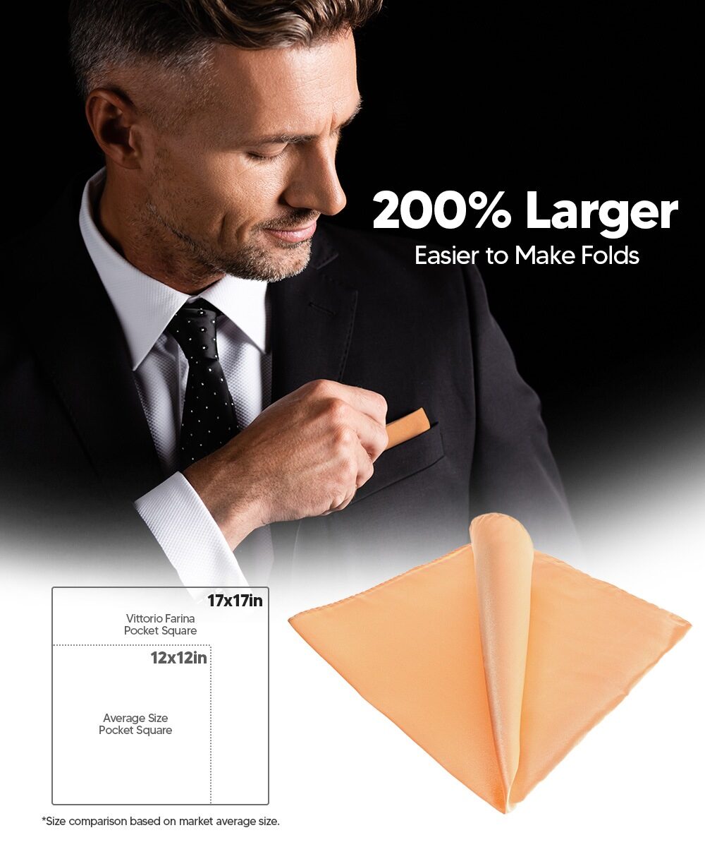 Vittorio Farina Men's Silky Satin Square Pocket Square - Peach - Pocket Square - Vittorio Farina