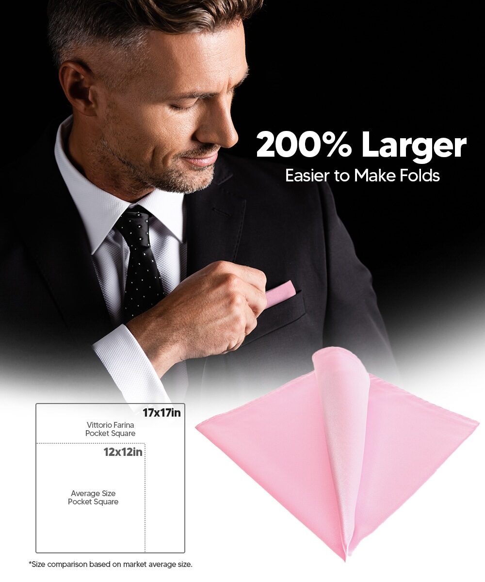 Vittorio Farina Men's Silky Satin Square Pocket Square - Pink - Pocket Square - Vittorio Farina
