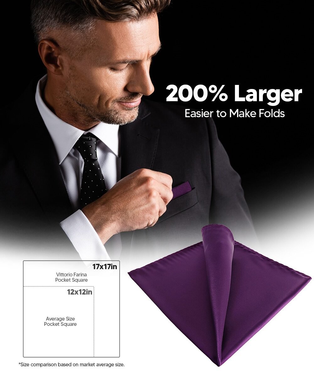 Vittorio Farina Men's Silky Satin Square Pocket Square - Plum - Pocket Square - Vittorio Farina