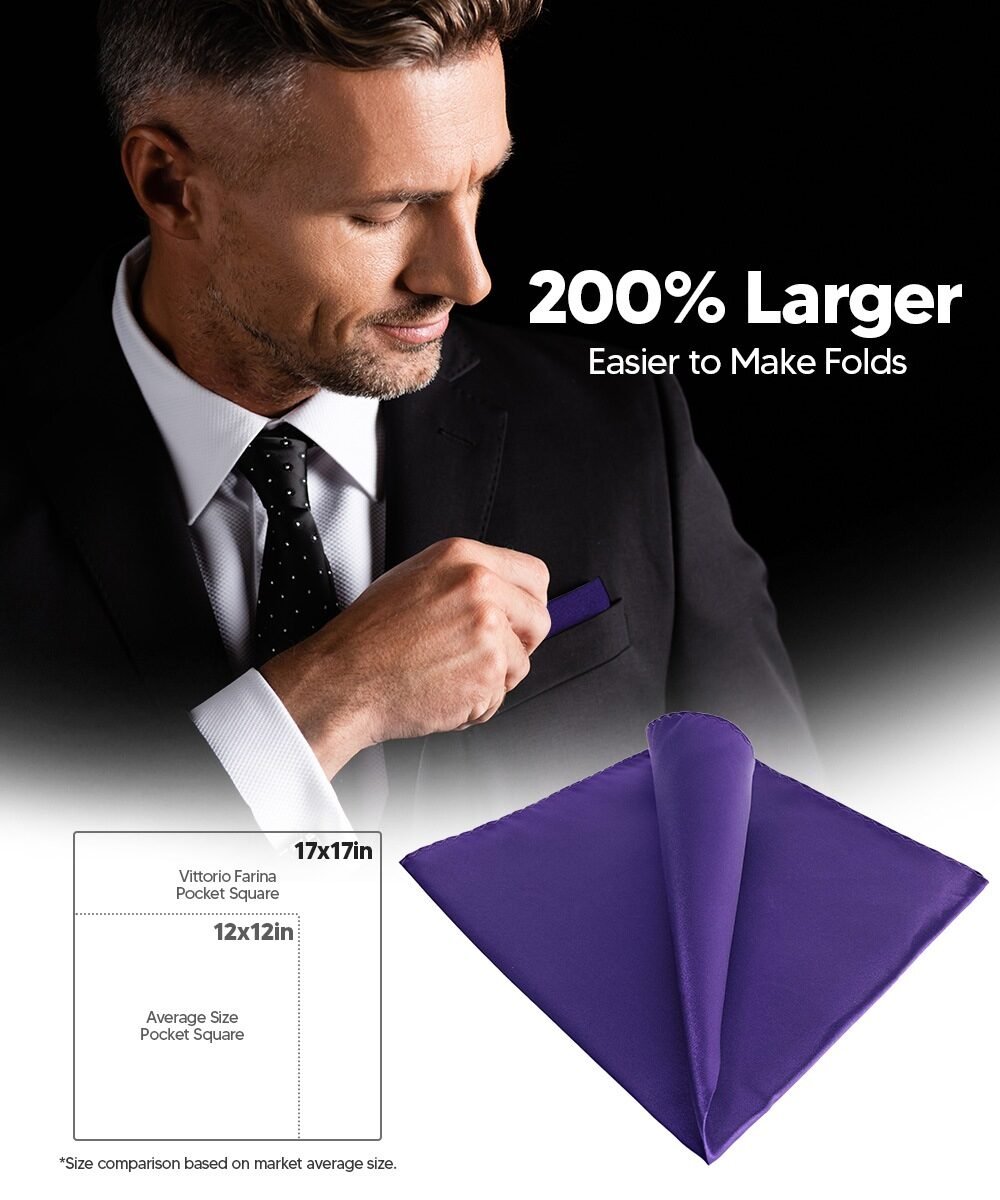 Vittorio Farina Men's Silky Satin Square Pocket Square - Purple - Pocket Square - Vittorio Farina