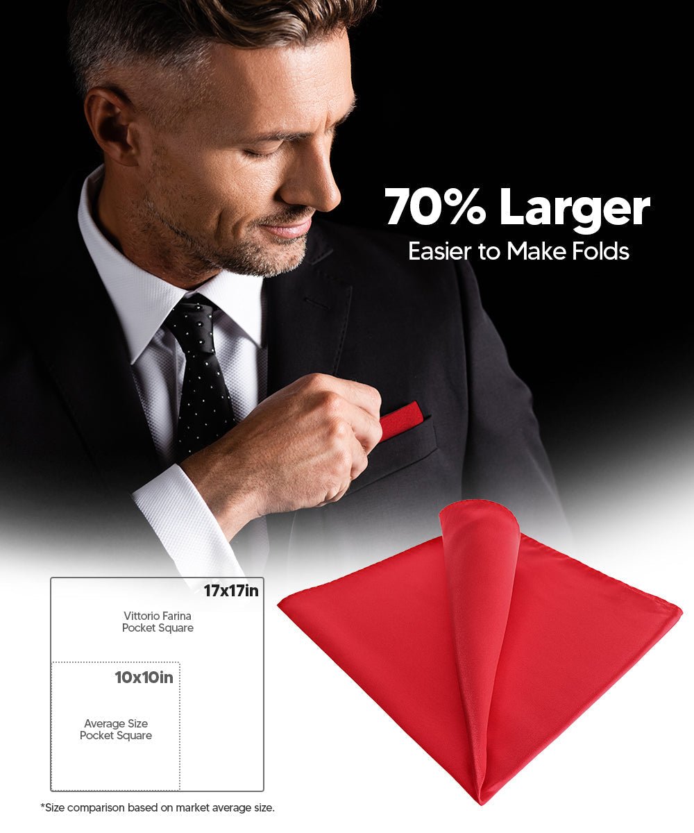 Vittorio Farina Men's Silky Satin Square Pocket Square - Red - Pocket Square - Vittorio Farina
