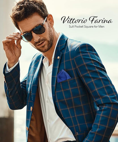 Vittorio Farina Men's Silky Satin Square Pocket Square - Royal Blue - Pocket Square - Vittorio Farina