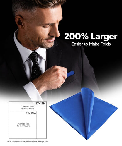 Vittorio Farina Men's Silky Satin Square Pocket Square - Royal Blue - Pocket Square - Vittorio Farina