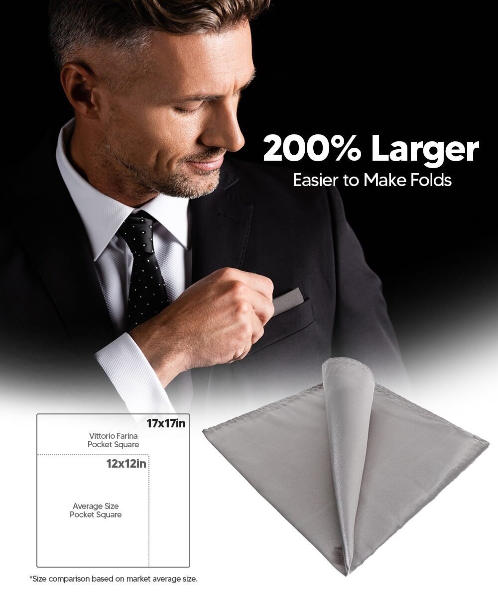 Vittorio Farina Men's Silky Satin Square Pocket Square - Silver - Pocket Square - Vittorio Farina