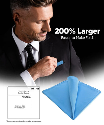 Vittorio Farina Men's Silky Satin Square Pocket Square - Sky Blue - Pocket Square - Vittorio Farina
