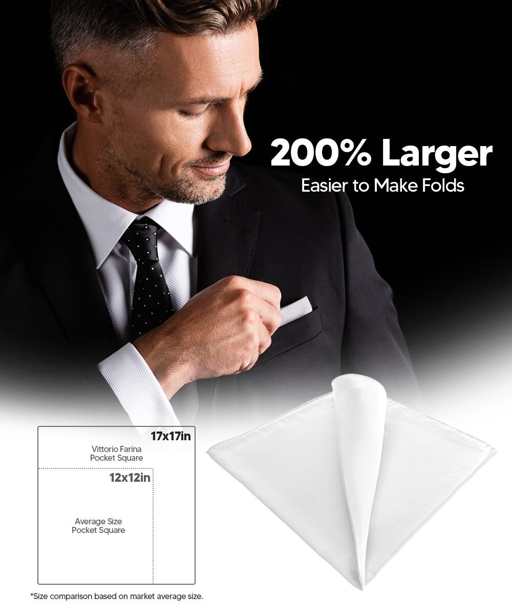 Vittorio Farina Men's Silky Satin Square Pocket Square - White - Pocket Square - Vittorio Farina