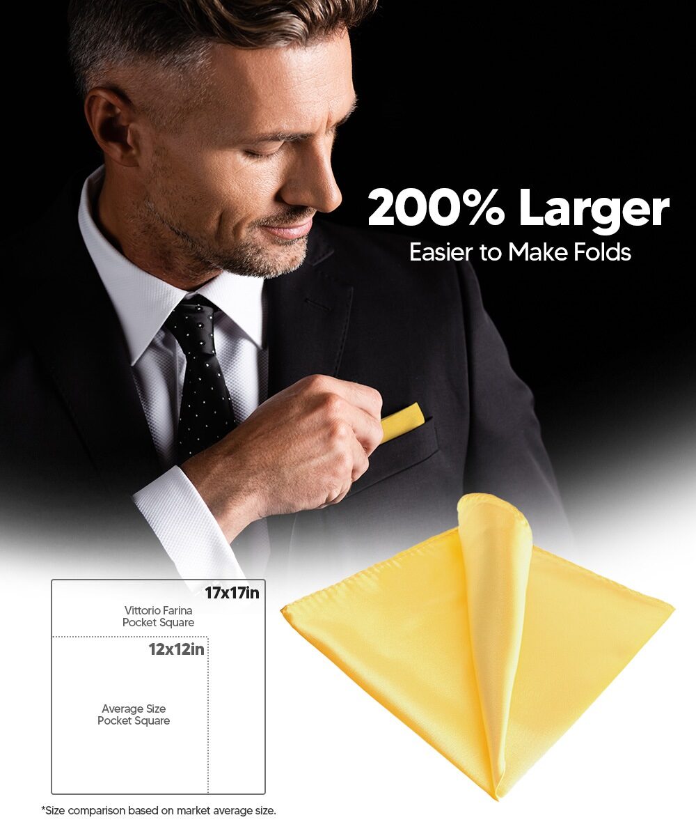 Vittorio Farina Men's Silky Satin Square Pocket Square - Yellow - Pocket Square - Vittorio Farina