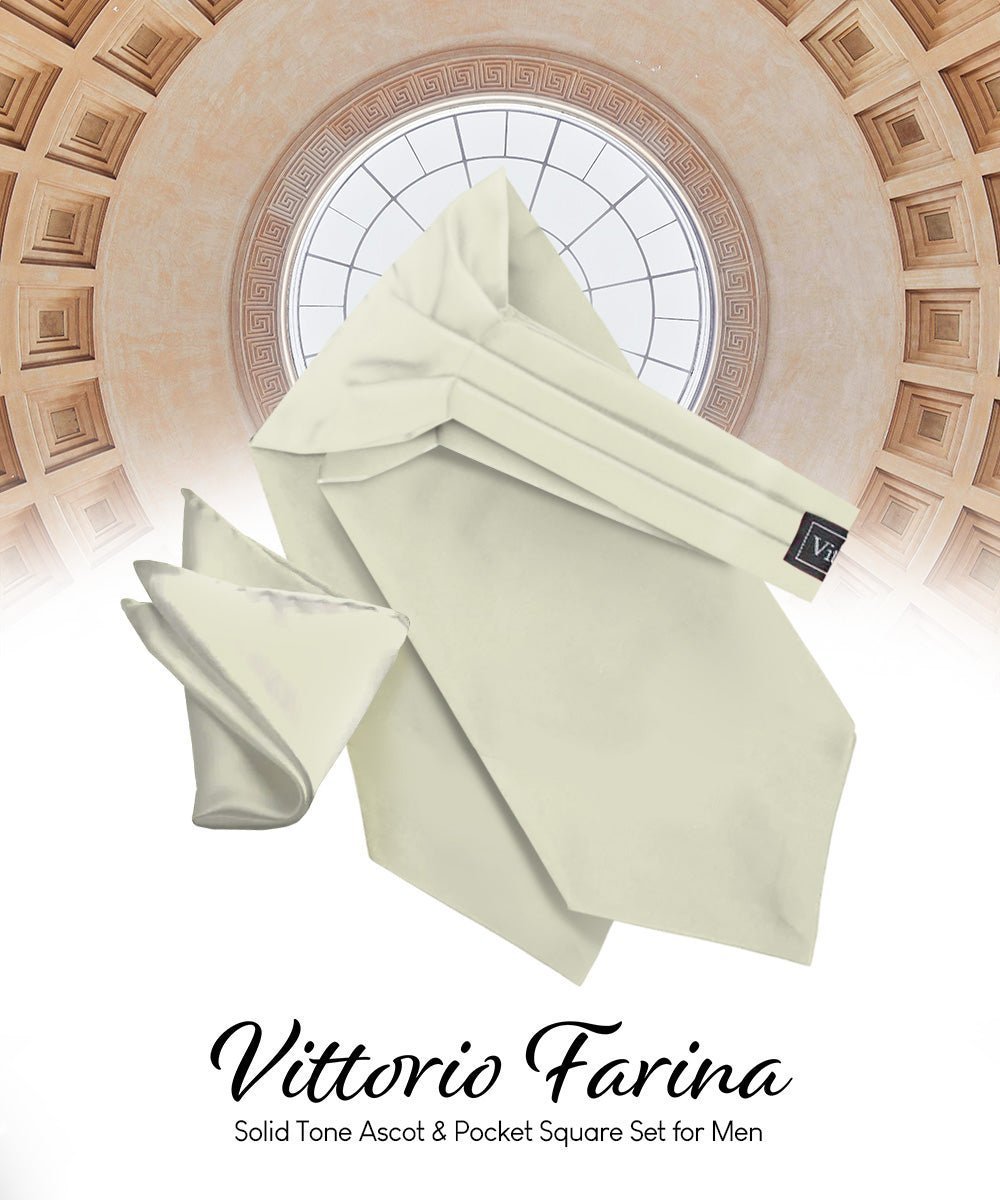 Vittorio Farina Men's Solid Satin Ascot & Pocket Square - Beige - Ascot & Pocket Square - Vittorio Farina