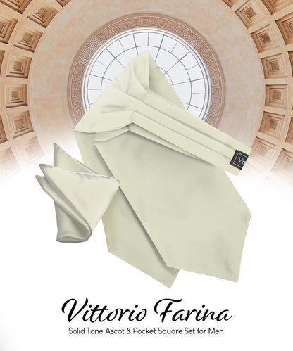Vittorio Farina Men's Solid Satin Ascot & Pocket Square - Beige - Ascot & Pocket Square - Vittorio Farina