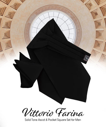 Vittorio Farina Men's Solid Satin Ascot & Pocket Square - Black - Ascot & Pocket Square - Vittorio Farina