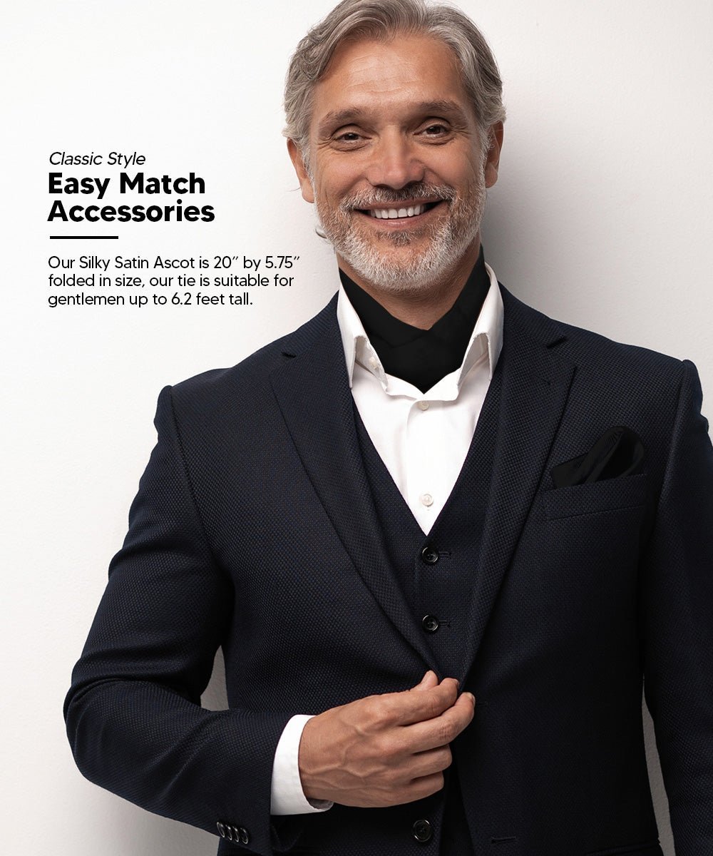Vittorio Farina Men's Solid Satin Ascot & Pocket Square - Black - Ascot & Pocket Square - Vittorio Farina