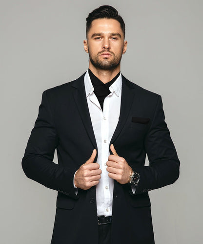 Vittorio Farina Men's Solid Satin Ascot & Pocket Square - Black - Ascot & Pocket Square - Vittorio Farina