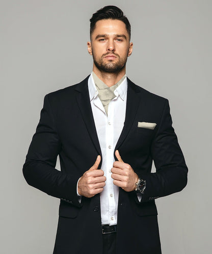 Vittorio Farina Men's Solid Satin Ascot & Pocket Square - Ivory - Ascot & Pocket Square - Vittorio Farina
