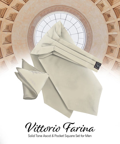 Vittorio Farina Men's Solid Satin Ascot & Pocket Square - Beige - Ascot & Pocket Square - Vittorio Farina
