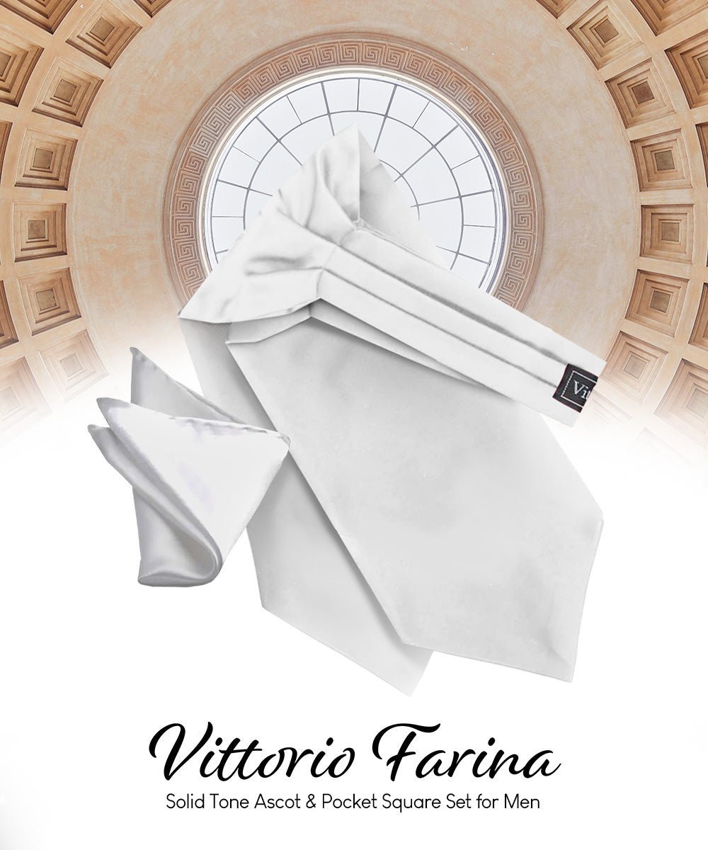 Vittorio Farina Men's Solid Satin Ascot & Pocket Square - White - Ascot & Pocket Square - Vittorio Farina