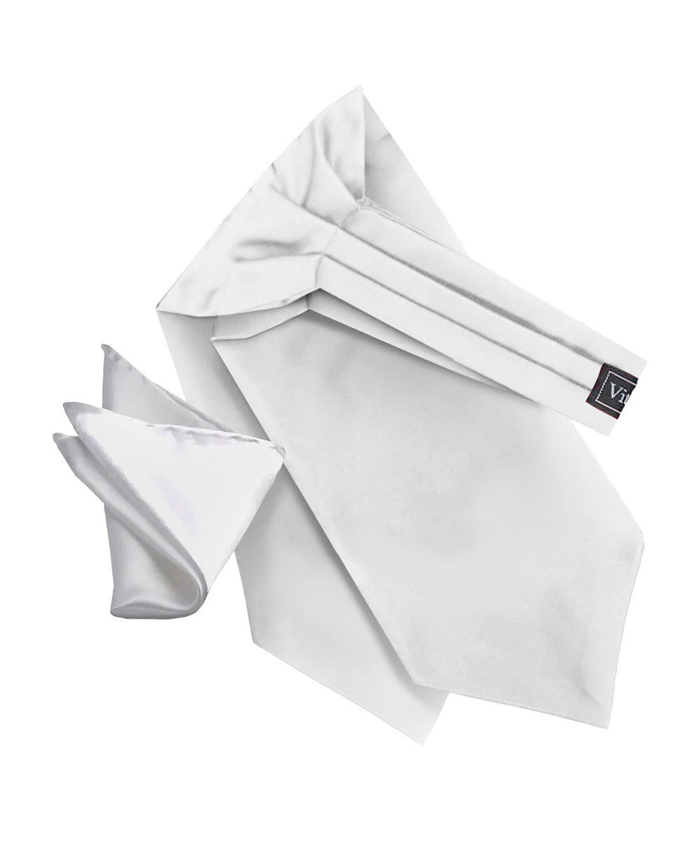 Vittorio Farina Men's Solid Satin Ascot & Pocket Square - White - Ascot & Pocket Square - Vittorio Farina