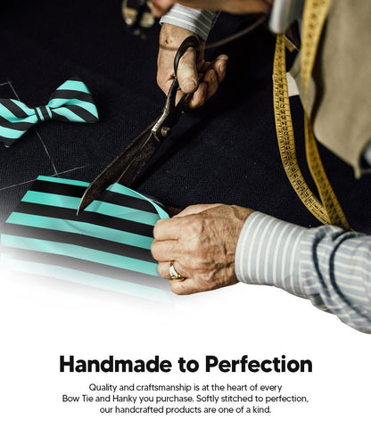Vittorio Farina Men's Striped Satin Bow Tie & Pocket Square in Gift Box - Aqua and Black - Bow Tie & Pocket Square - Vittorio Farina