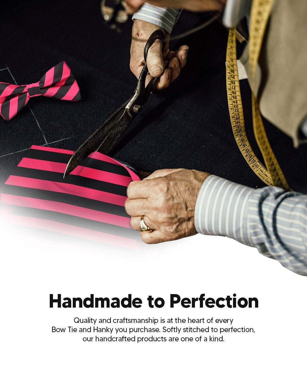 Vittorio Farina Men's Striped Satin Bow Tie & Pocket Square in Gift Box - Hot Pink and Black - Bow Tie & Pocket Square - Vittorio Farina