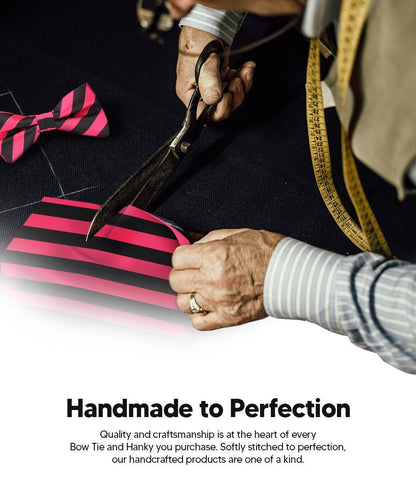 Vittorio Farina Men's Striped Satin Bow Tie & Pocket Square in Gift Box - Hot Pink and Black - Bow Tie & Pocket Square - Vittorio Farina