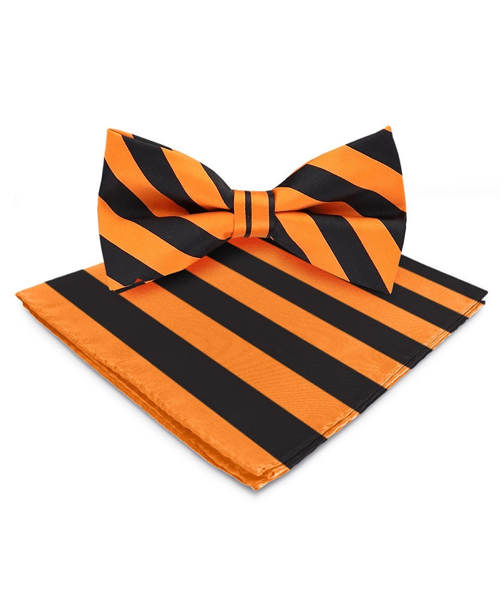Vittorio Farina Men's Striped Satin Bow Tie & Pocket Square in Gift Box - Orange and Black - Bow Tie & Pocket Square - Vittorio Farina