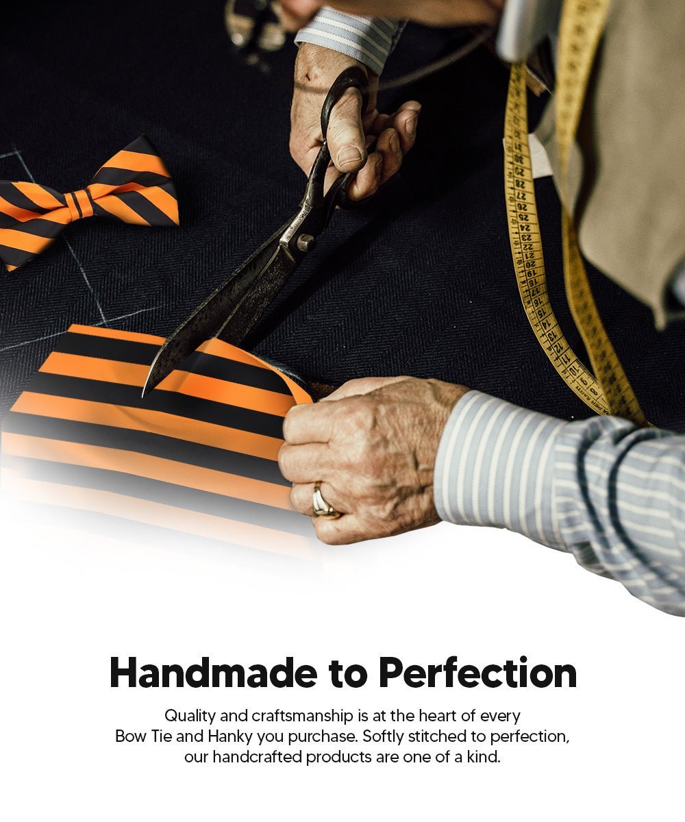 Vittorio Farina Men's Striped Satin Bow Tie & Pocket Square in Gift Box - Orange and Black - Bow Tie & Pocket Square - Vittorio Farina