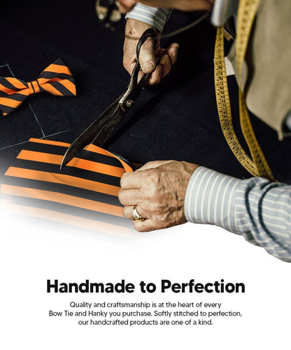 Vittorio Farina Men's Striped Satin Bow Tie & Pocket Square in Gift Box - Orange and Black - Bow Tie & Pocket Square - Vittorio Farina
