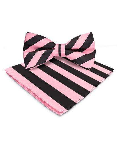 Vittorio Farina Men's Striped Satin Bow Tie & Pocket Square in Gift Box - Pink and Black - Bow Tie & Pocket Square - Vittorio Farina