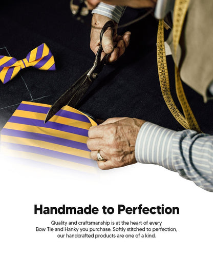 Vittorio Farina Men's Striped Satin Bow Tie & Pocket Square in Gift Box - Purple and Gold - Bow Tie & Pocket Square - Vittorio Farina