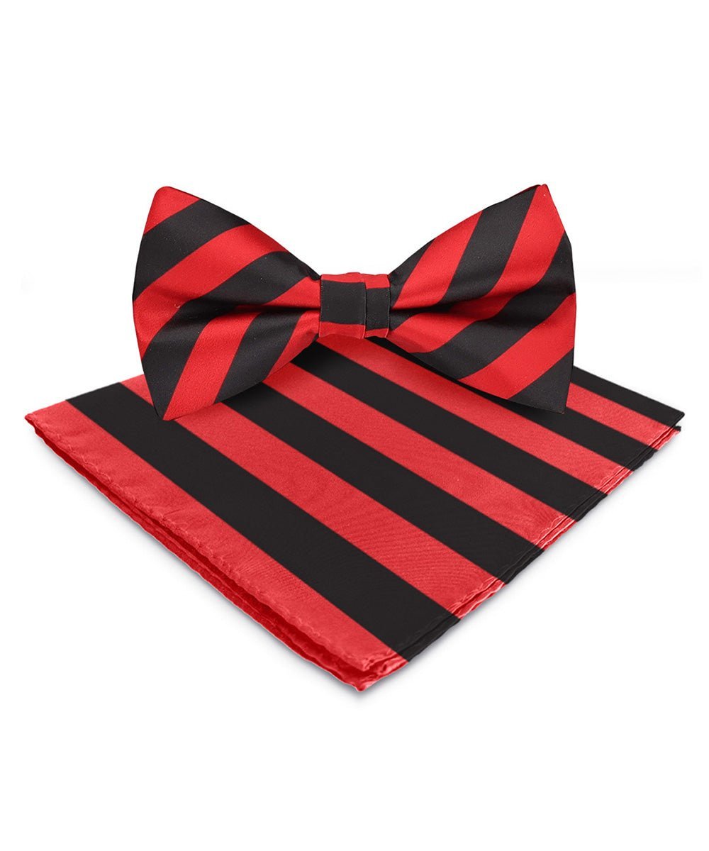 Vittorio Farina Men's Striped Satin Bow Tie & Pocket Square in Gift Box - Red and Black - Bow Tie & Pocket Square - Vittorio Farina