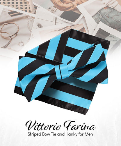 Vittorio Farina Men's Striped Satin Bow Tie & Pocket Square in Gift Box - Bubblegum Pink and Gray - Bow Tie & Pocket Square - Vittorio Farina
