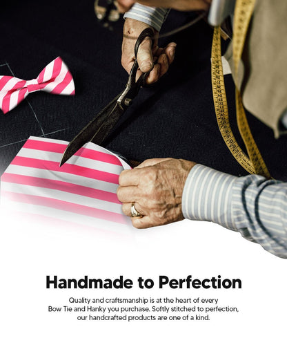 Vittorio Farina Men's Striped Satin Bow Tie & Pocket Square in Gift Box - White and Hot Pink - Bow Tie & Pocket Square - Vittorio Farina