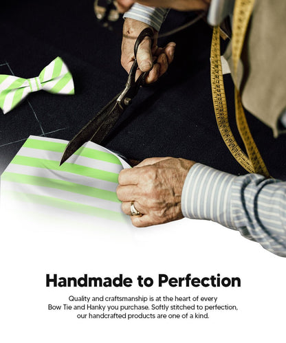 Vittorio Farina Men's Striped Satin Bow Tie & Pocket Square in Gift Box - White and Lime Green - Bow Tie & Pocket Square - Vittorio Farina
