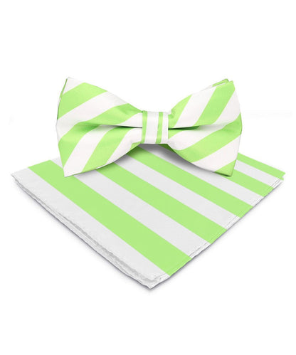 Vittorio Farina Men's Striped Satin Bow Tie & Pocket Square in Gift Box - White and Lime Green - Bow Tie & Pocket Square - Vittorio Farina