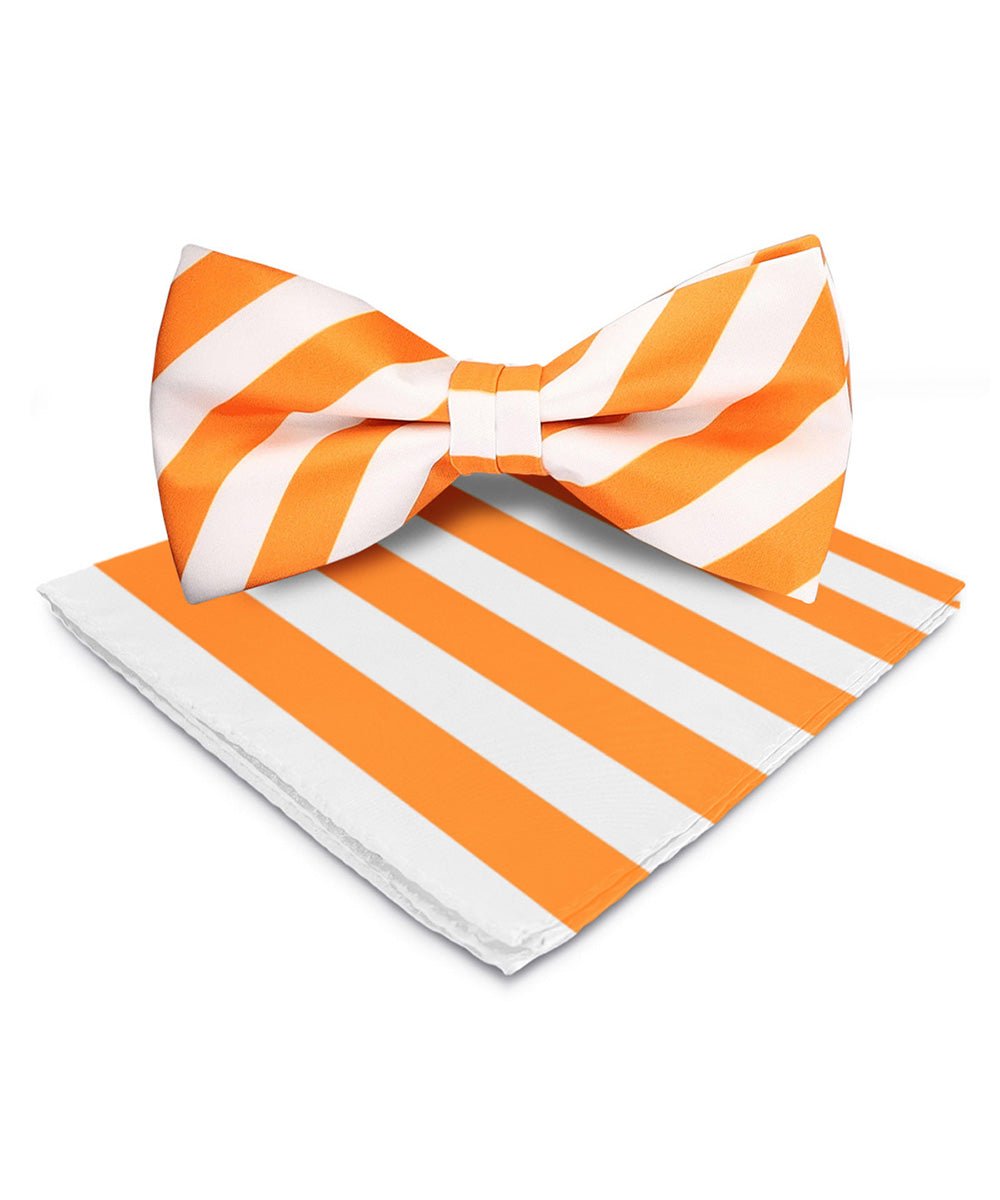 Vittorio Farina Men's Striped Satin Bow Tie & Pocket Square in Gift Box - White and Orange - Bow Tie & Pocket Square - Vittorio Farina