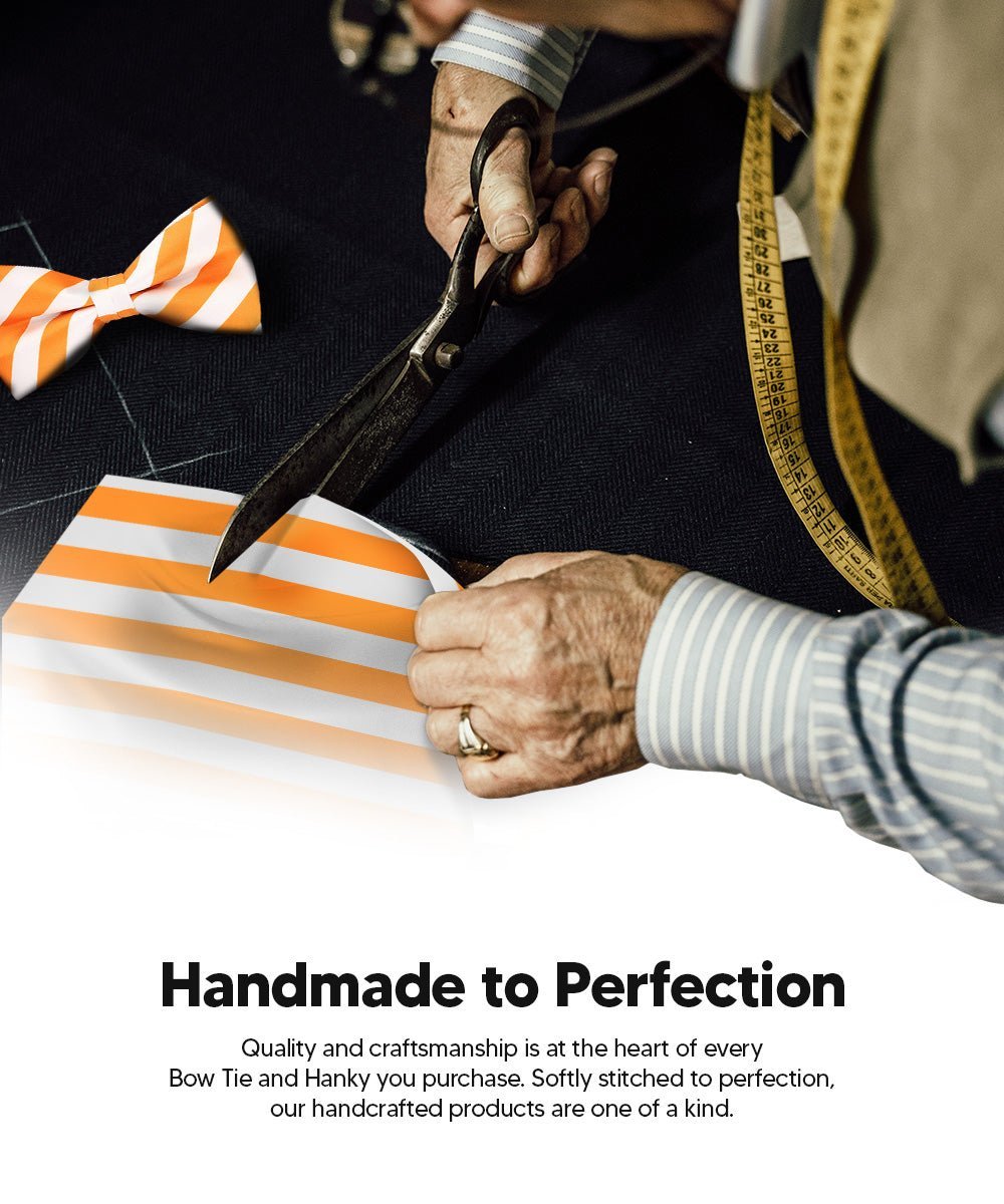 Vittorio Farina Men's Striped Satin Bow Tie & Pocket Square in Gift Box - White and Orange - Bow Tie & Pocket Square - Vittorio Farina