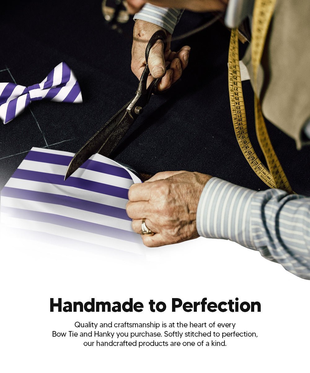 Vittorio Farina Men's Striped Satin Bow Tie & Pocket Square in Gift Box - White and Purple - Bow Tie & Pocket Square - Vittorio Farina