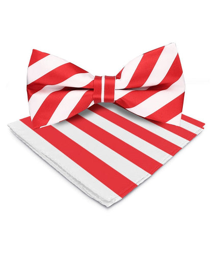 Vittorio Farina Men's Striped Satin Bow Tie & Pocket Square in Gift Box - White and Red - Bow Tie & Pocket Square - Vittorio Farina