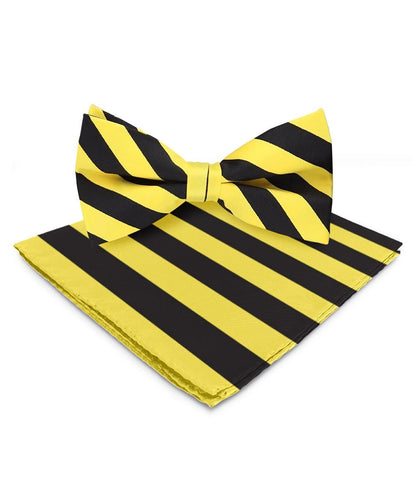 Vittorio Farina Men's Striped Satin Bow Tie & Pocket Square in Gift Box - Yellow and Black - Bow Tie & Pocket Square - Vittorio Farina