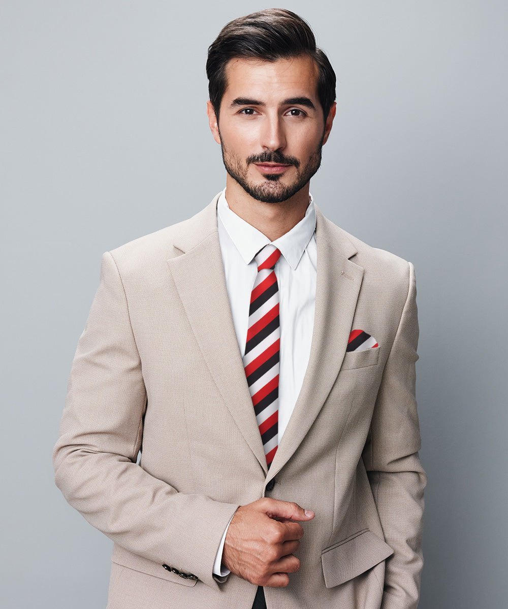 Vittorio Farina Men's Striped Satin Necktie & Pocket Square (Multipack) - Red and White/Red and Black/Red, Black and White - Necktie & Pocket Square - Vittorio Farina