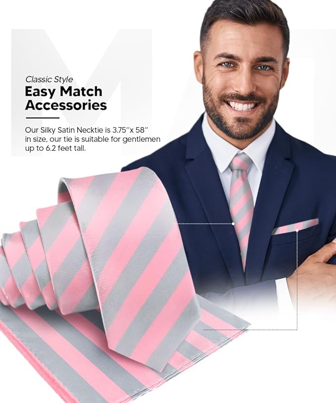 Vittorio Farina Men's Striped Satin Necktie & Pocket Square - Beige and Brown - Necktie & Pocket Square - Vittorio Farina