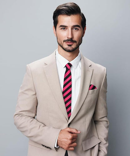 Vittorio Farina Men's Striped Satin Necktie & Pocket Square - Burgundy and Gray - Necktie & Pocket Square - Vittorio Farina