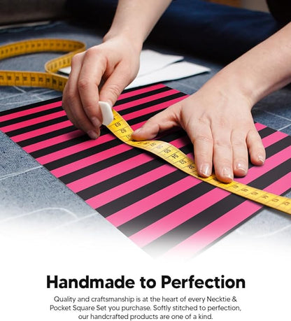 Vittorio Farina Men's Striped Satin Necktie & Pocket Square - Hot Pink and Black - Necktie & Pocket Square - Vittorio Farina