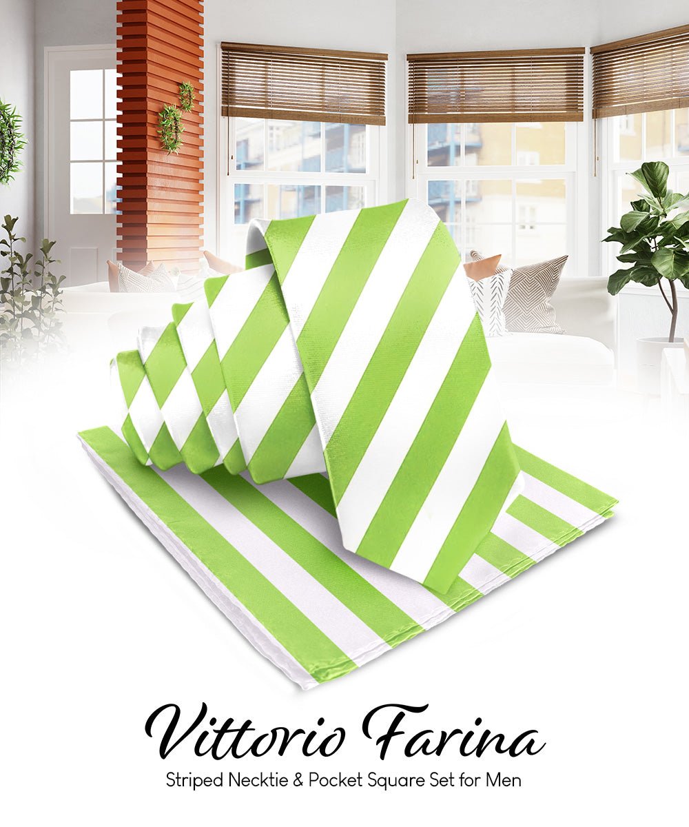 Vittorio Farina Men's Striped Satin Necktie & Pocket Square - Pink and Black - Necktie & Pocket Square - Vittorio Farina